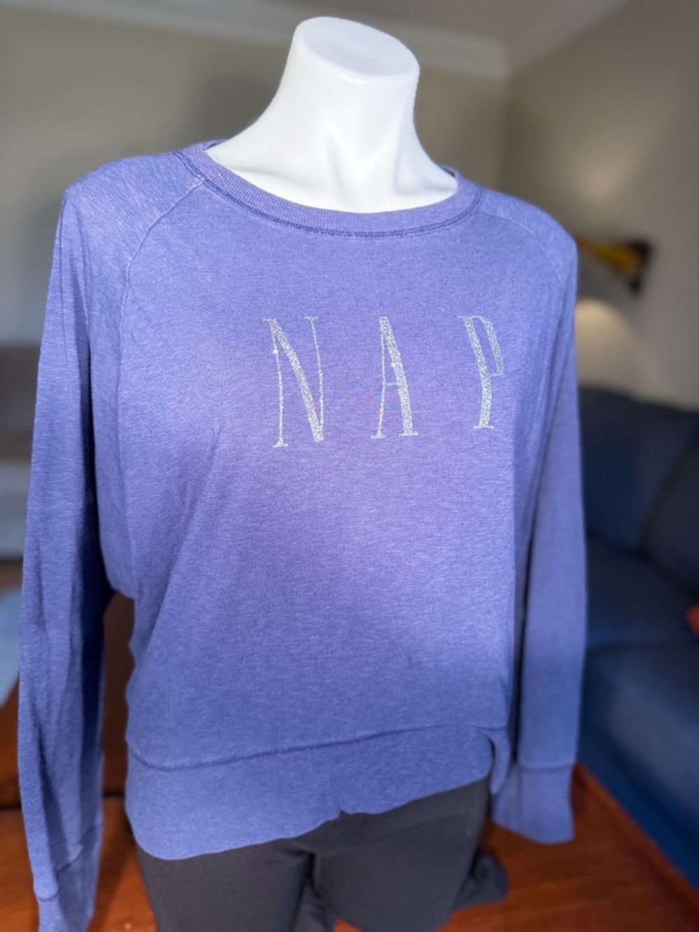 GAP cozy casual lounge fleece sweatshirt navy blue NAP graphic Love by GAP- GUC - Picture 3 of 10